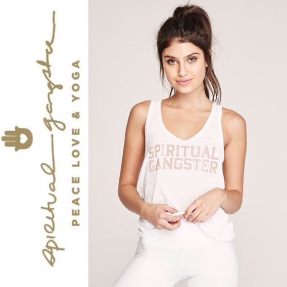 Spiritual Gangster Tops - Spiritual Gangster White Varsity Racerback Tank S